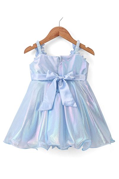 Babyhug Babyhug Woven Sleeveless Metallic Party Frock With Floral Print - Frozen Blue