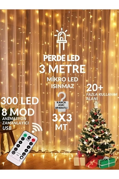 nextbuy 300 Ledli 10 Sarkıt Perde Led Işık-8 Fonksiyon, Uzaktan Kumandalı, 3x...