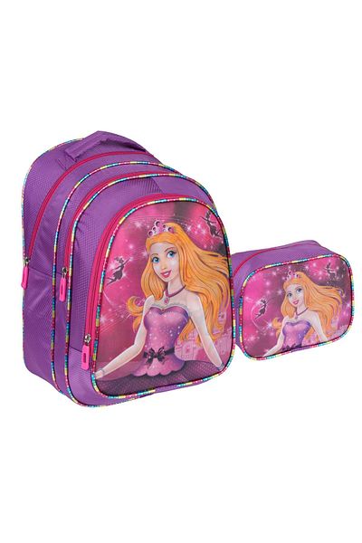 Relaxion Geantă de școală primară cu model Barbie violet cu cutie de prânz 1311-2