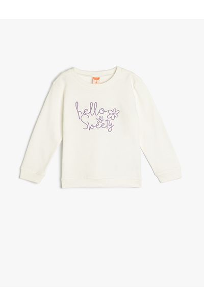 Koton Embroidery Detailed Long Sleeve Cotton Raised Basic Sweatshirt