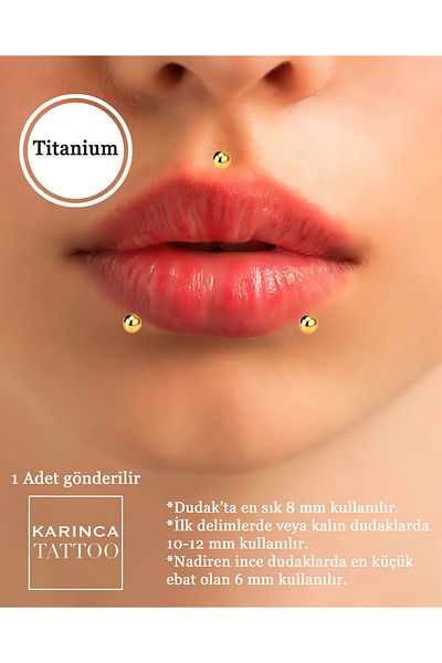 Karınca Piercing Gold Color Titanium Piercing - Tragus, Conch, Labret, Flat Ear and Forward Helix Lip Snake Bites