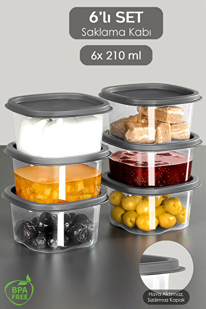 Meleni Home 6 Pieces Microwave Food Storage Container - Square Design, 210ml Anthracite
