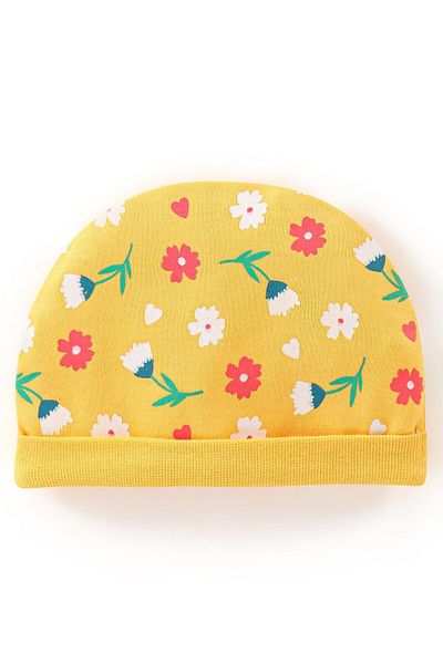 Babyhug 100% Cotton Cap Mittens & Booties With Floral Print - Yellow