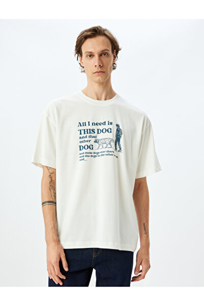 Koton Bisiklet Yaka Kısa Kollu Pamuklu Tok Kumaş Oversize Baskılı Tişört