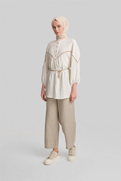 Armine Şerit Bağcıklı Bluz 24y3537 Ekru