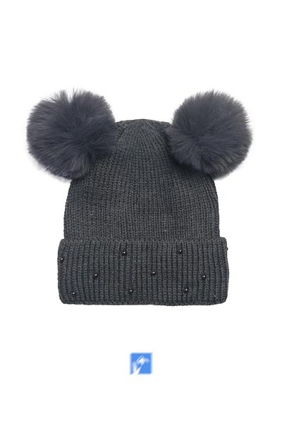 Kardelen Butik Denizli Winter Beaded Double Pompom Knitted Women's Beret