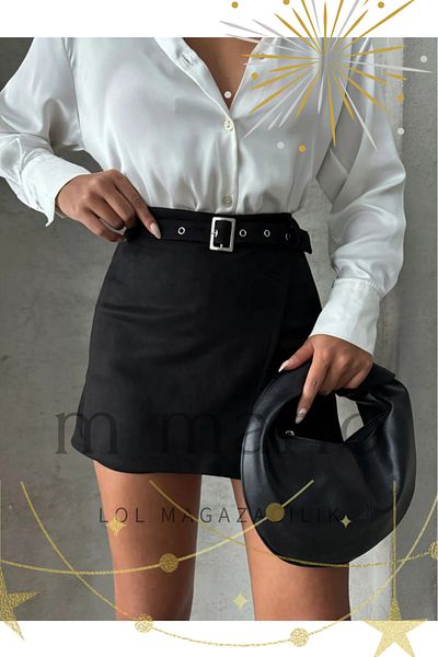 m marlo Fusta scurtă din piele intoarsa cu catarama - Ideala pentru combinatii zilnice si speciale cu designul ei elegant si modern