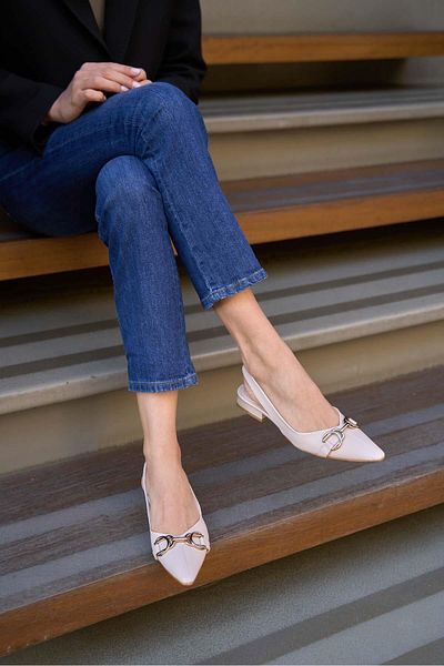 Madamra Beige Ballerinas mit Accessoires für Damen