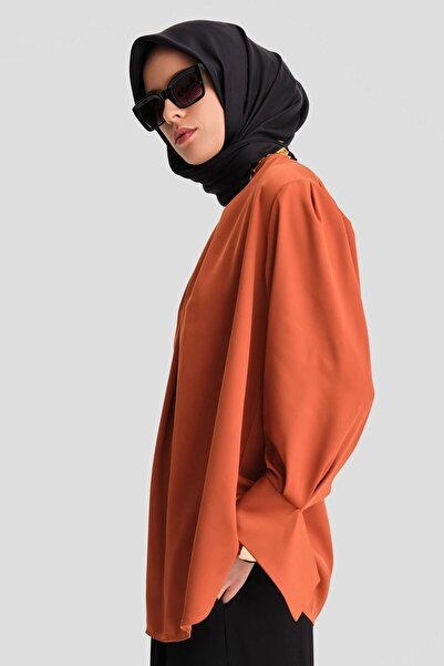 Armine Manşeti Kuşaklı Bluz 24k3612 Kiremit