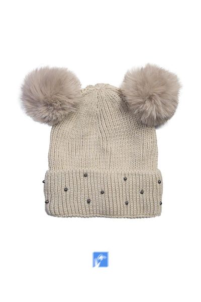 Kardelen Butik Denizli Winter Beaded Double Pompom Knitted Women's Beret