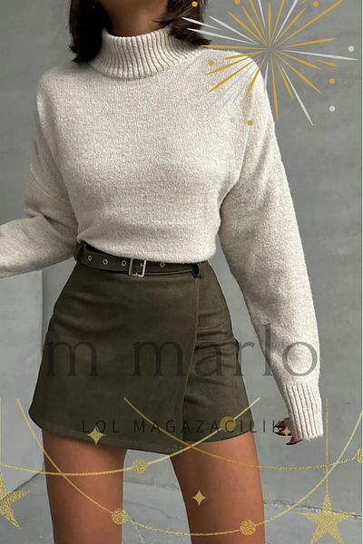 m marlo Fusta scurtă din piele intoarsa cu catarama - Ideala pentru combinatii zilnice si speciale cu designul ei elegant si modern