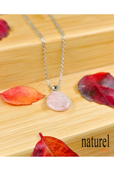 Naturel Tılsım الوردي الكوارتز الحجر الطبيعي قطرة الفولاذ المقاوم للصدأ سلسلة...