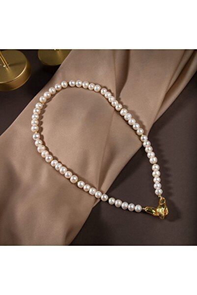 OSMANLI DOĞAL TAŞ Inci Doğal Taş Gümüş El Ele Kolye