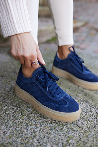 ANGELİNA JONES ALİSTAR KADIN LACİVERT GECREK DERİ SUET BAGCIKLİ SNEAKER