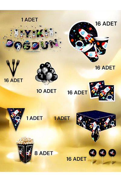 VibeHome Space Themed Ultra-Luxury Set for 16 - Birthday Party and Fun Events