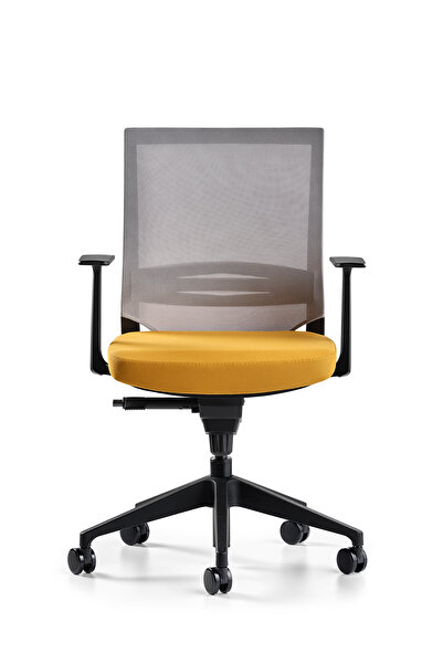 Bürotime Cozy Çalışma Koltuğu - Sabit Kol - Plastik Ayak - Sarı/gri
