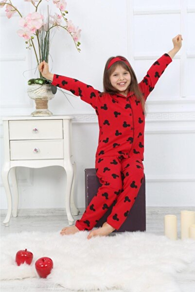 Lolliboomkids Kız Çocuk Kırmızı Renk Desenli Pijama Alt Üst Takım