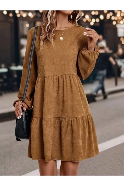 Trendusfashion Γυναικείο μακρυμάνικο μανίκι ελαστικό σουέτ φόρεμα μίνι