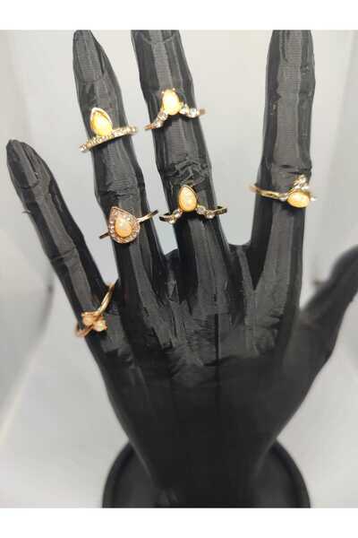 Store 6-Piece Gold Stone Detailed Joint Ring