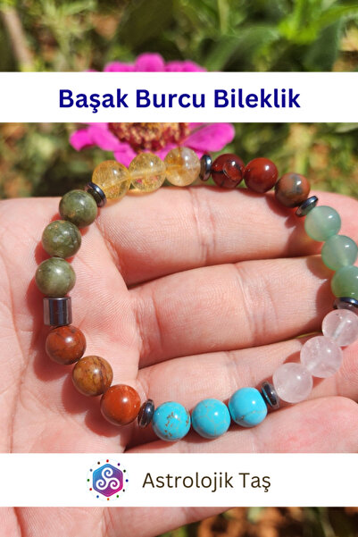 Tasarım Başak Burcu Bilekliği - Sertifikalı - P.Kuvars, Jasper, Sitrin, Yeşim...