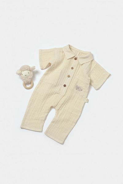 BabyCosy Salopeta cu maneca scurta si nasturei Sheep,Stone, BabyCosy, 18-24 luni