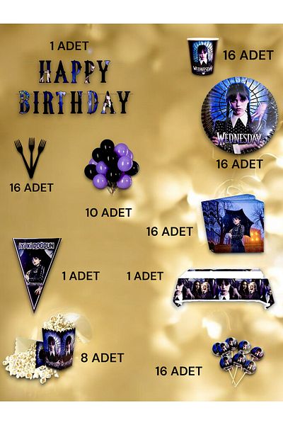VibeHome Wednesday Themed Ultra Luxury Set for 16 - Birthday Party and Fun Events