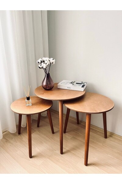 WOODNOX AHŞAP YUVARLAK ZİGON SEHPA