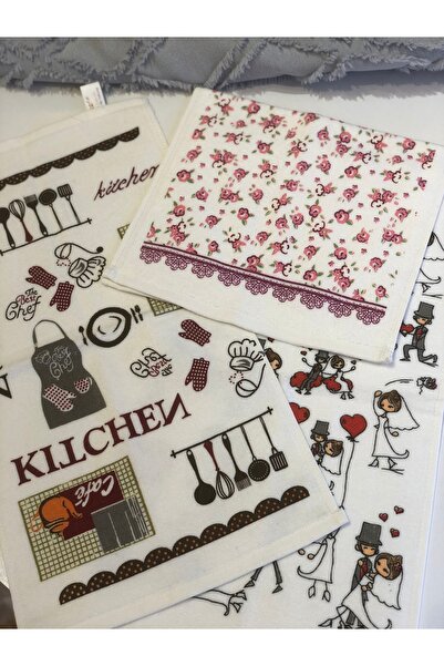 Esila Life 30x50 Baskılı 3lü Mutfak Peçetesi/Havlusu Kitchen/gelin-damat/ Çiçek