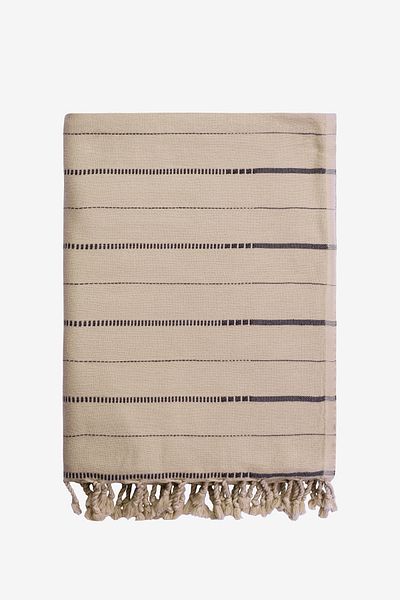 Barine Beige / Black Boa Cotton Sofa Shawl - 130X180