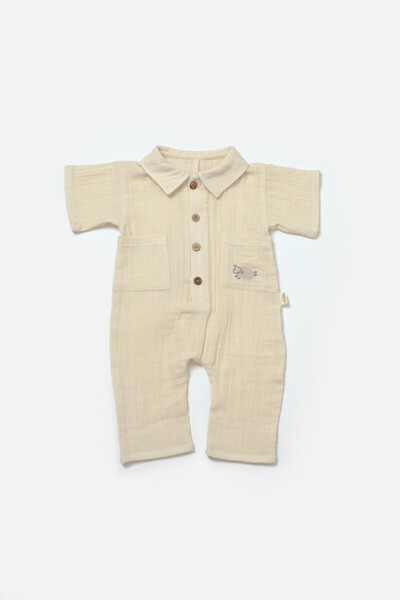 BabyCosy Salopeta cu maneca scurta si nasturei Sheep,Stone, BabyCosy, 18-24 luni