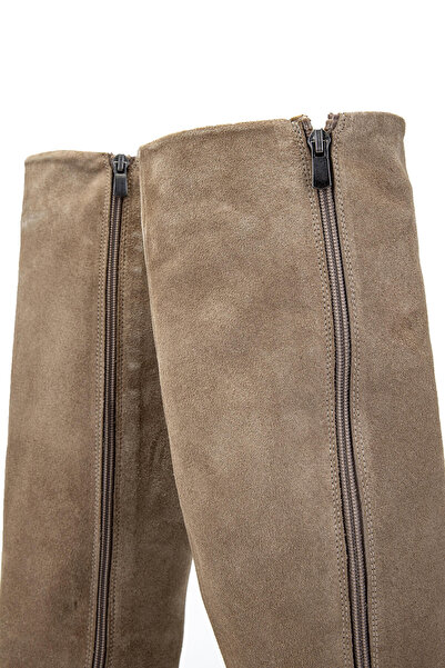 Tamer Tanca Kadın Hakiki Deri Bej Süet Topuklu Çizme