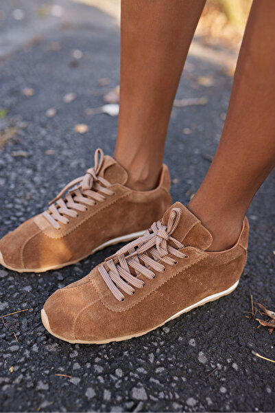 ANGELİNA JONES Bosetti Γυναικείο Suede Lace-up Hold Tan Sneaker