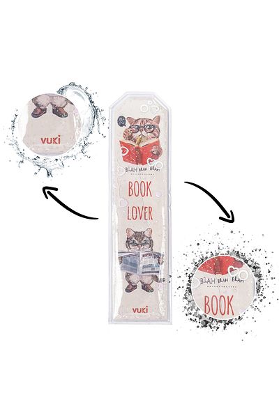 VUKİ Cat Patterned Glitter Water Bookmark