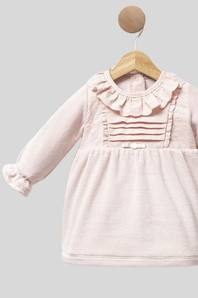 Cassiope Soft Textured Collar Ruffled Velvet Baby Girl Dress