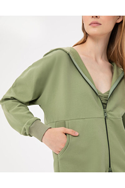 Ayma Active Green Zippered Hooded Sweatshirt with Pocket