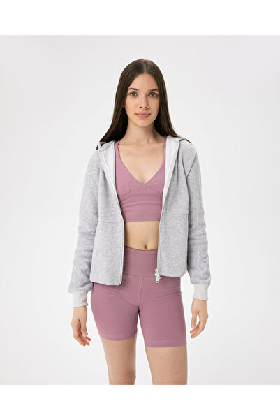 Ayma Active Gray Zippered Hooded Sweatshirt with Pocket