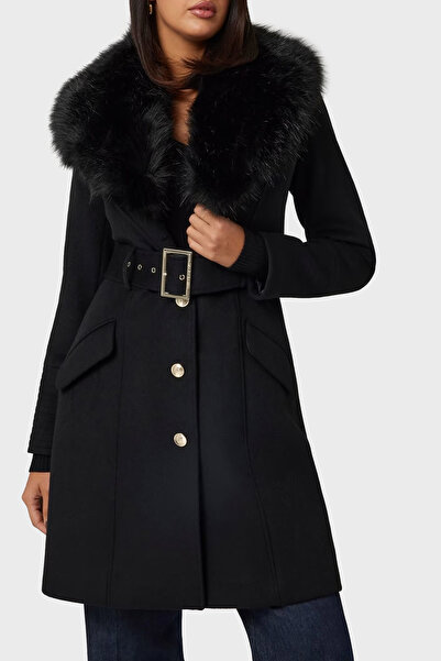 Marciano By Guess معطف Loreta ذو قصة عادية وقابل للفصل من القطيفة مع حزام 4BG...