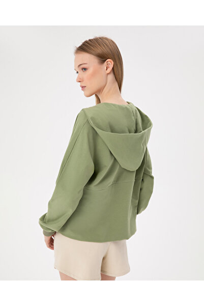 Ayma Active Green Zippered Hooded Sweatshirt with Pocket