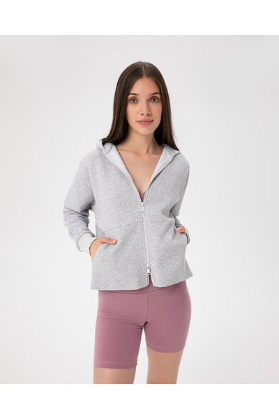 Ayma Active Gray Zippered Hooded Sweatshirt with Pocket