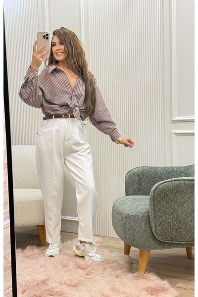 Flow Belted Trousers with Back Pocket Detail