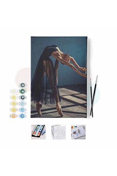 kendinyaphobi Sayılarla Boyama Seti Çerçeveli Kasnaklı Siyah Balerin 60 x 75 cm