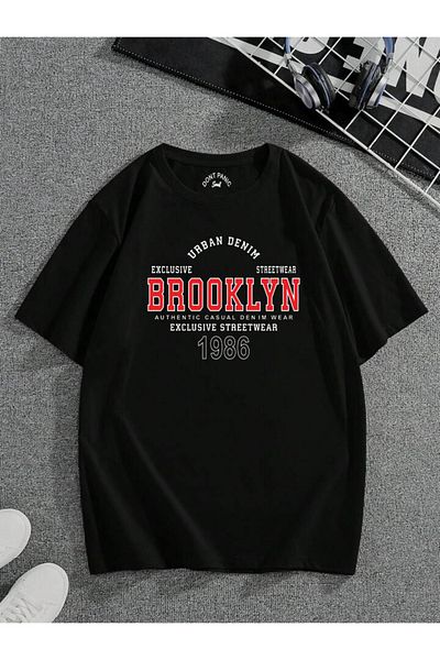 DEEPSENCE Unisex Oversize Μαύρο T-shirt - BROOKLYN Red logo