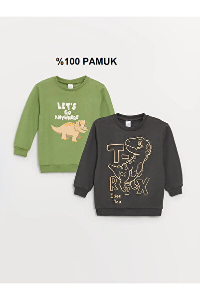 LC Waikiki LCW baby Yeşil Bisiklet Yaka Uzun Kollu Baskılı Erkek Bebek Sweats...