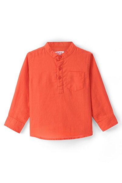 Babyhug Babyhug Linen Full Sleeves Mandarin Collar Kurta Solid Shirt - Orange
