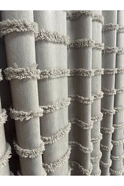 Erdoğanlar Koza Horizontal Fringe Backdrop Cotton Linen Stone Color Backdrop Curtain 1/2.5 Medium Dense Pleat