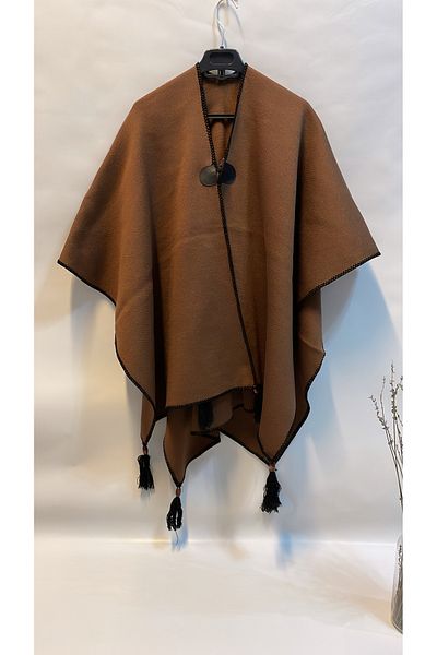 Onur Πλεκτά χειμωνιάτικα Poncho - Μονόχρωμο, Μπάντα στην άκρη, Κατάστημα μόδας