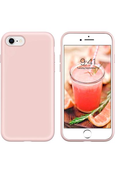 Merwish غطاء حماية من السيليكون متوافق مع هاتف iPhone 7 و8 Se 2020 وSe 2022 مع شعار مخملي من الداخل، لون وردي رملي