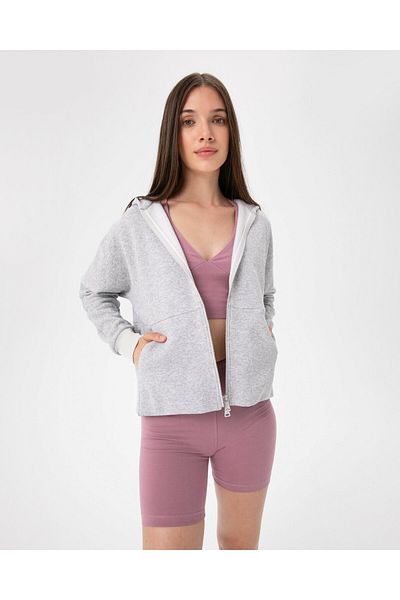 Ayma Active Gray Zippered Hooded Sweatshirt with Pocket