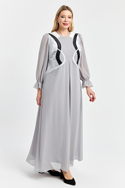 İnce Geometrik Nakış detaylı Büyük Beden Elbise