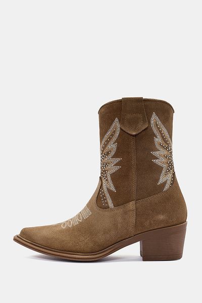 Bestyle Laura Γυναικείες μπότες Camel Real Suede Leather Stone Western
